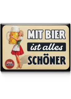 LANOLU – Kühlschrankmagnet – Mit Bier ist alles schöner – 8 x 5,5 cm