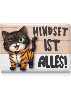 LANOLU – Kühlschrankmagnet – Katze Mindset ist alles – 8 x 5,5 cm